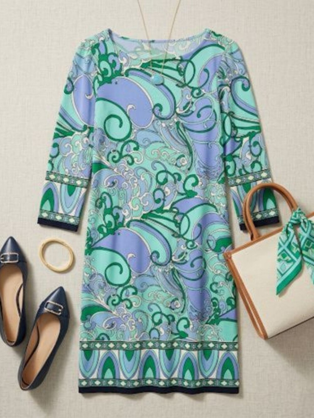 EUC Maggy London Floral Print Boat Neckline 3/4 Sleeve Dress, Size 2
